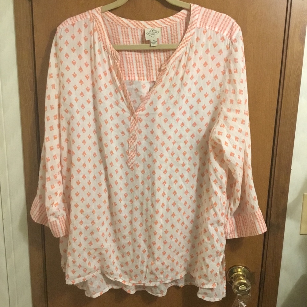 St. John's Bay Peach Print V-Neck Tunic Blouse XL